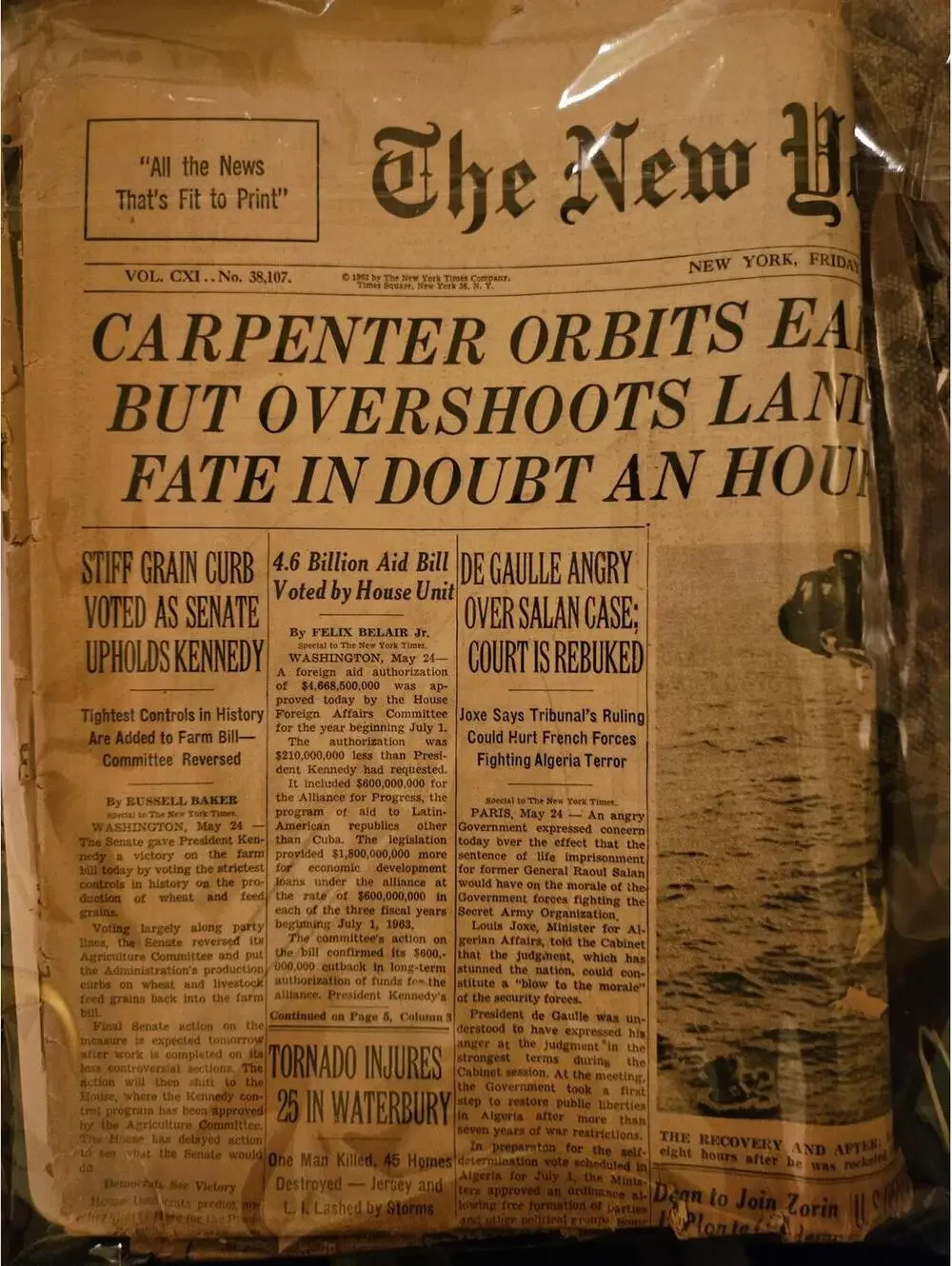 The New York Times , August 25, 1962 - Astronaut Carpenter orbits Earth 3 times